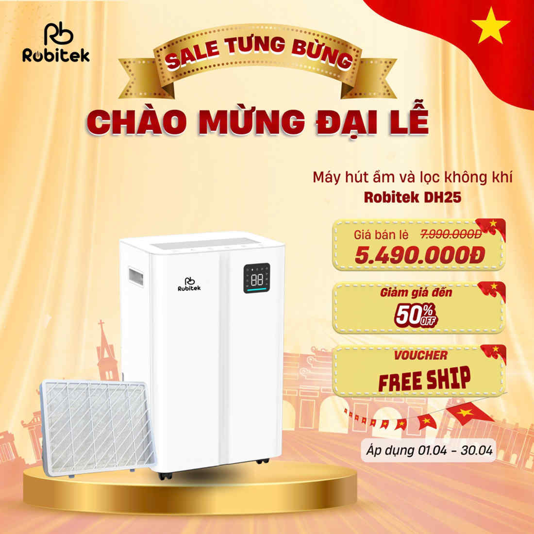 Máy Hút Ẩm Và Lọc Không Khí Robitek DH25 | Công suất hút ẩm 25L/ngày
